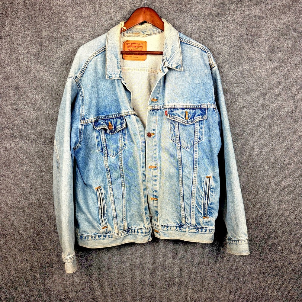Vintage 90s Levis 70507 0389 Denim Trucker Jacket Mens XL Hand Pockets Light Was - Picture 2 of 13